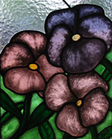 glas-in-lood gebrandschilderde violen