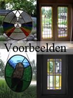 Voorbeelden van glas-in-lood ramen, glas-in-lood raamhangers en gebrandschilderd glas-in-lood